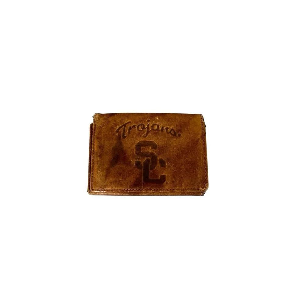 Vintage Trifold USC Trojan Brown Leather Men's Wallet